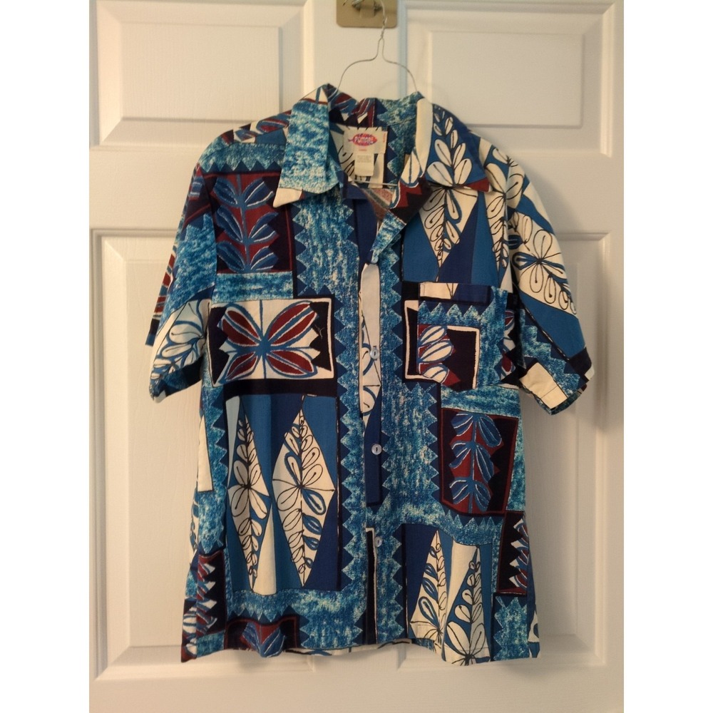 Vintage Pomare Blue Wine & White Short Slv Hawaiian Shirt Sz M??? (see notes)